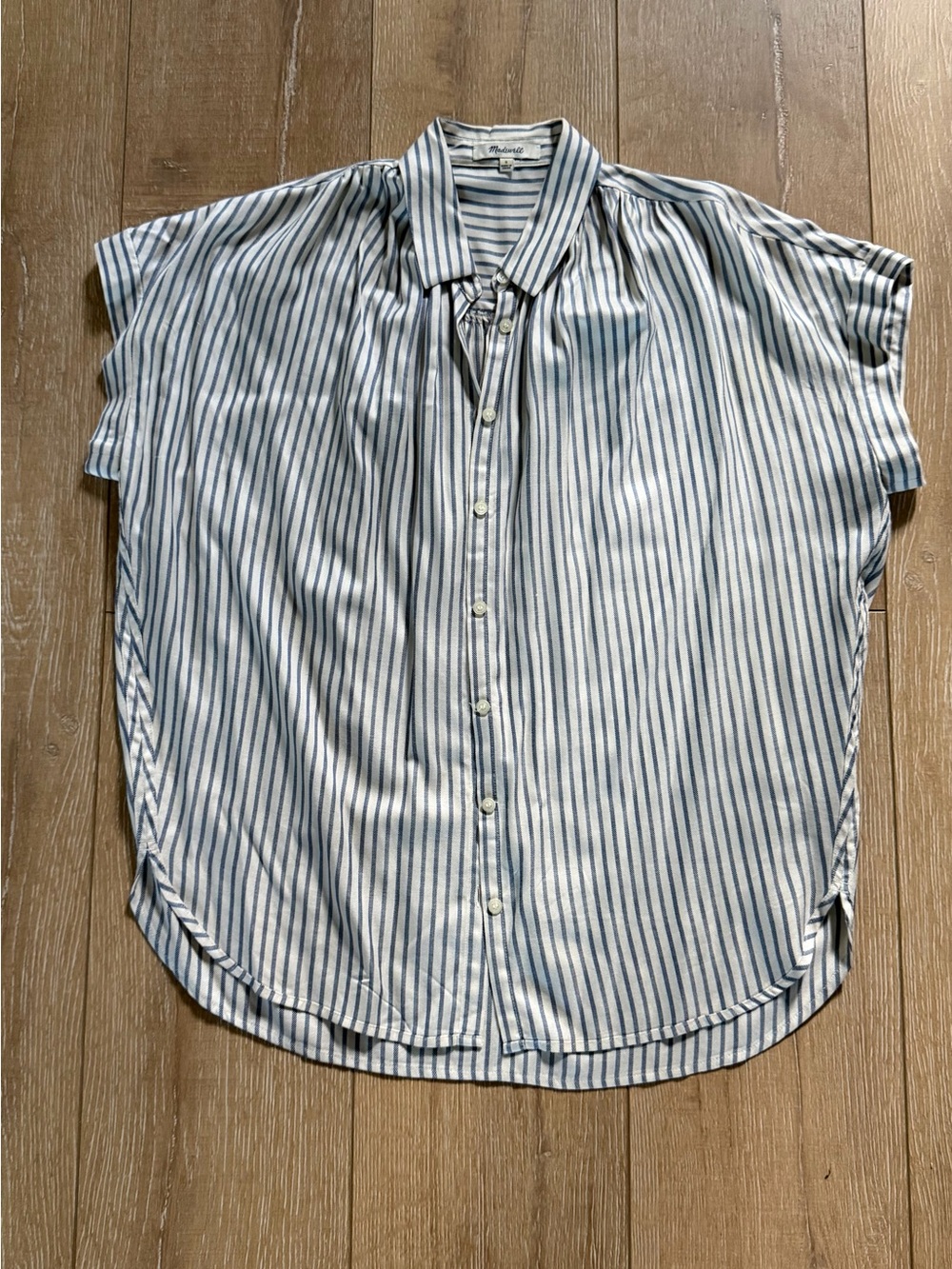 Madewell Light Blue and White Striped Button-Up Women's Top